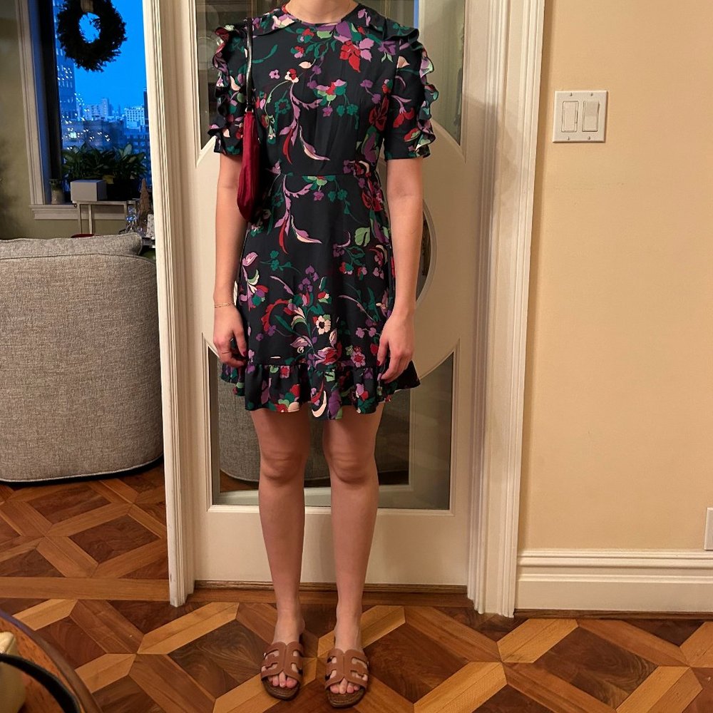 Kate Spade Fleur Nouveau Mini Dress Smocked Ruffle Green